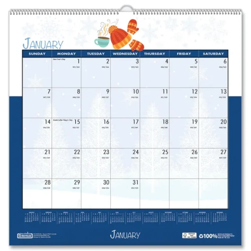 12 in. x 12 in. 12-Month (Jan-Dec 2026) Recycled Seasonal Wall Calendar Calendars & Planners