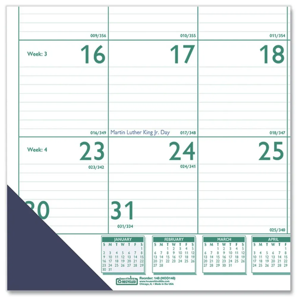 22 in. x 17 in. 13-Month (Jan 2026-Jan 2027) Express Track Monthly Desk Pad Calendar - White/Teal Sheets/Teal Binding Calendars & Planners