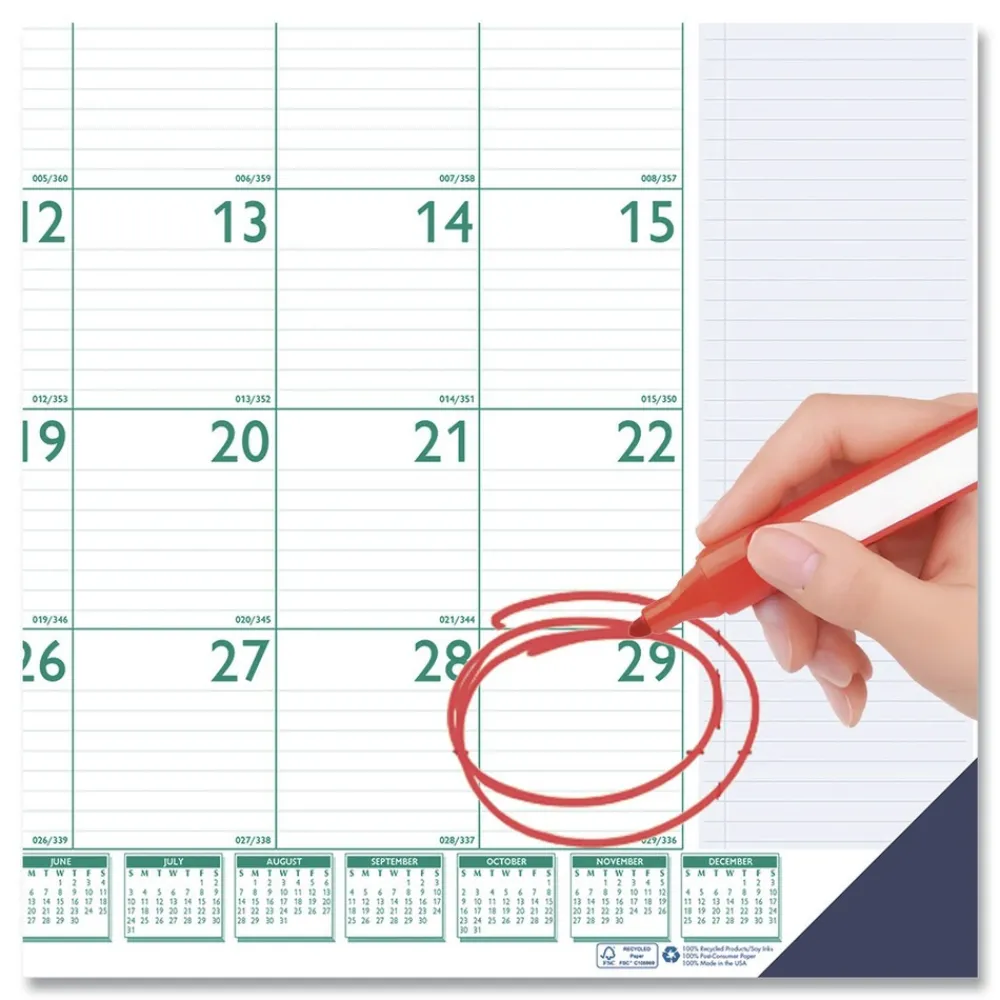 22 in. x 17 in. 13-Month (Jan 2026-Jan 2027) Express Track Monthly Desk Pad Calendar - White/Teal Sheets/Teal Binding Calendars & Planners