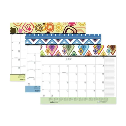 Outlet 22 in. x 17 in. 12-Month Jan-Dec 2026 Recycled Desk Pad Calendar - Geometric Artwork/White Sheets/Black Binding/Corners Calendars & Planners