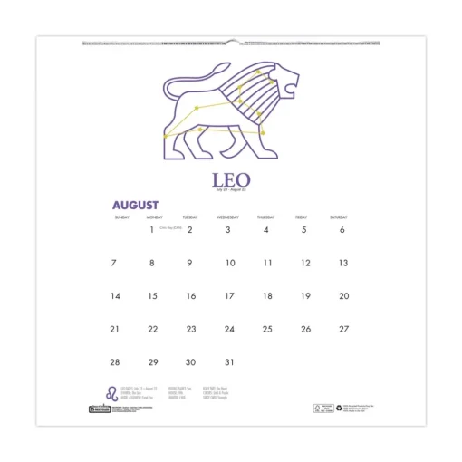 Outlet 11 in. x 14 in. 12-Month (Aug 2025-Jul 2026) Recycled Academic Zodiac Wall Calendar - Multicolor Sheets Calendars & Planners
