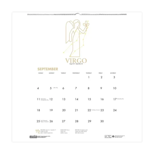 Outlet 11 in. x 14 in. 12-Month (Aug 2025-Jul 2026) Recycled Academic Zodiac Wall Calendar - Multicolor Sheets Calendars & Planners