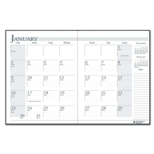 New 11 in. x 8.5 in. 14-Month (Dec 2025-Jan 2027) Recycled Ruled Planner with Leatherette Cover - Black Cover Calendars & Planners