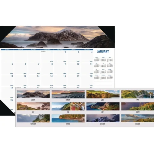 New Earthscapes 22 in. x 17 in. 12-Month (Jan-Dec) 2026 Recycled Monthly Desk Pad Calendar - Coastlines Photos Calendars & Planners