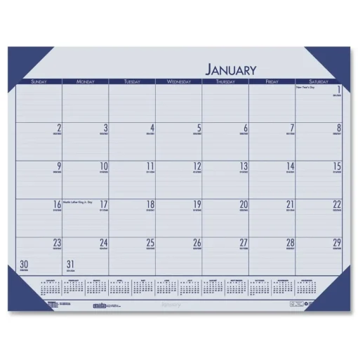 Online EcoTones 22 in. x 17 in. 12-Month (Jan-Dec) 2026 Recycled Monthly Desk Pad Calendar - Ocean Blue/Black Calendars & Planners