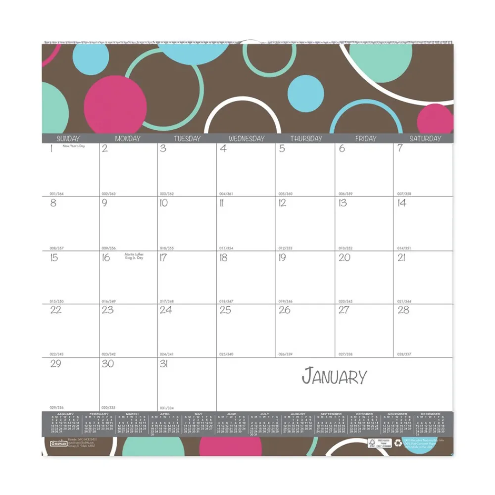 12-Month (Jan to Dec): 2026 12 in. x 12 in. Recycled Bubbleluxe Wall Calendar - White/Multicolor Sheets Calendars & Planners