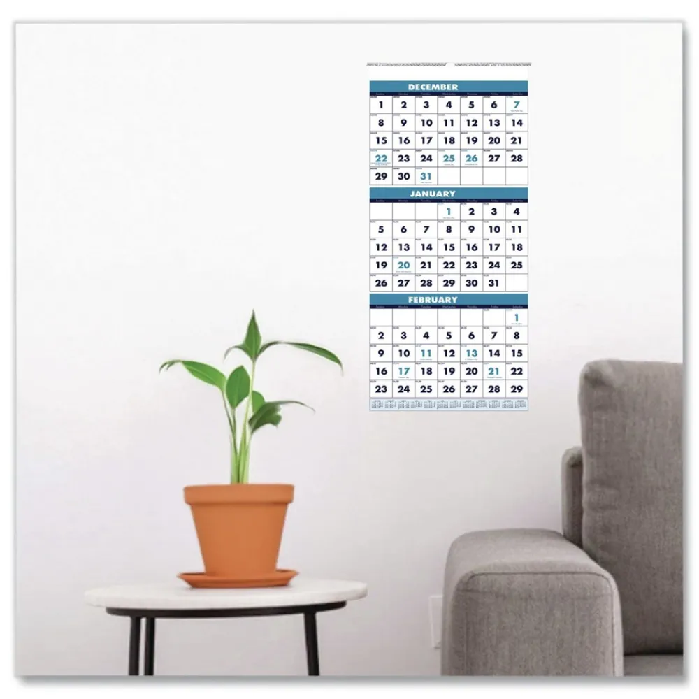 Best 14-Month: June 2025 to July 2026 8 in. x 17 in. Academic Year Recycled Three-Month Format Wall Calendar - White Sheets Calendars & Planners