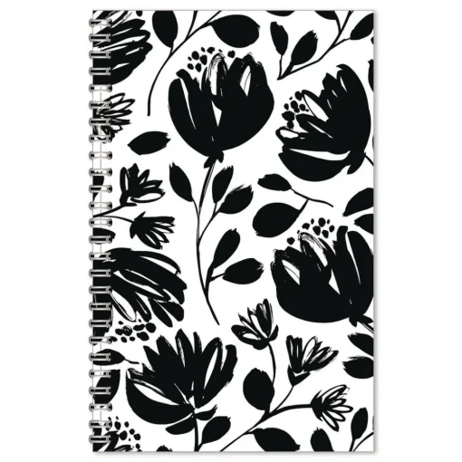 Discount Recycled Non-Dated Monthly/Weekly Black and White Floral Planner - Black/White Cover Paper & Printables