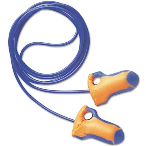 LT-30 100-Pair 32NRR Laser Trak Corded Single-Use Earplugs - Orange/Blue Ear Protection