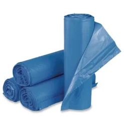 Discount 33 Gallon 14 mic 30 in. x 43 in. Interleaved Roll High-Density Commercial Can Liners - Blue (250/Carton) Trash & Waste Bins