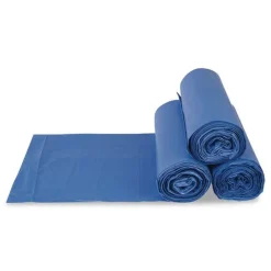 Discount 33 Gallon 14 mic 30 in. x 43 in. Interleaved Roll High-Density Commercial Can Liners - Blue (250/Carton) Trash & Waste Bins