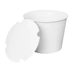 Clearance 8.46 in. x 6.6 in. 130 oz. Paper Food Bucket with Lid - White (150/Carton) Tabletop And Serveware