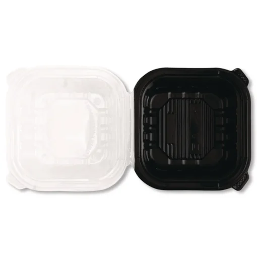 Clearance Polypropylene Plastic Hinged Container 6 x 6 x 3 Black/Clear Plastic 50/Pack 6 Packs/Carton Tabletop And Serveware