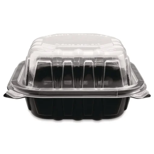 Clearance Polypropylene Plastic Hinged Container 6 x 6 x 3 Black/Clear Plastic 50/Pack 6 Packs/Carton Tabletop And Serveware