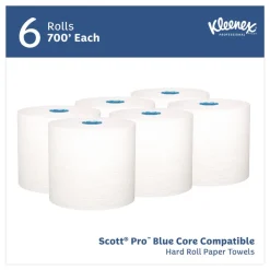 New 1-Ply 7.5 in. x 700 ft. Hard Roll Paper Towels with Premium Absorbency Pockets - White with Gray Core (6/Carton) Paper & Dispensers