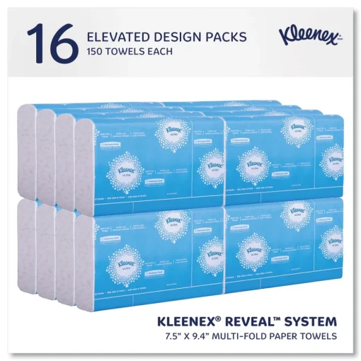 Clearance 2-Ply 8 in. x 9.4 in. Reveal Multi-Fold Towels - White (16/Carton) Paper & Dispensers