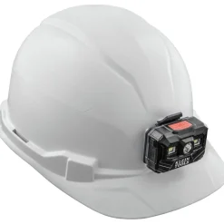 Hot Non-Vented Cap Style Hard Hat with Rechargeable Headlamp - White Protective Head Gear