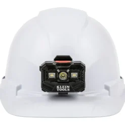 Hot Non-Vented Cap Style Hard Hat with Rechargeable Headlamp - White Protective Head Gear