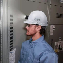 Hot Non-Vented Cap Style Hard Hat with Rechargeable Headlamp - White Protective Head Gear