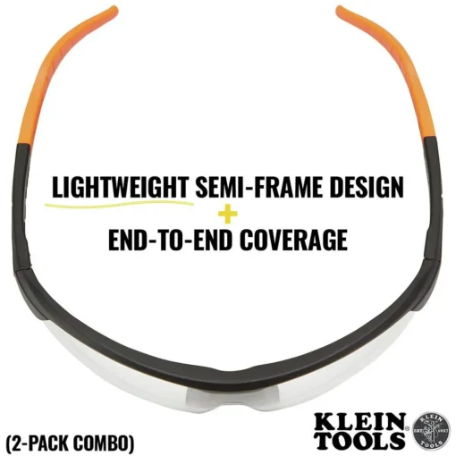 Sale 2-Piece Standard Semi Frame Safety Glasses Combo Pack - Clear/Gray Lens Eye Protection