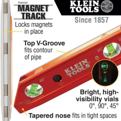 Best Water/Impact Resistant Lighted Torpedo Level with Magnet, 3 Vials and V-Groove Measuring Tools