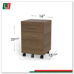 Best Urban 16 in. x 15.25 in. x 23.75 in. Legal/A4 Left or Right 2-Drawers Box/File Mobile File Pedestal - Natural Walnut Office Furniture & Lighting