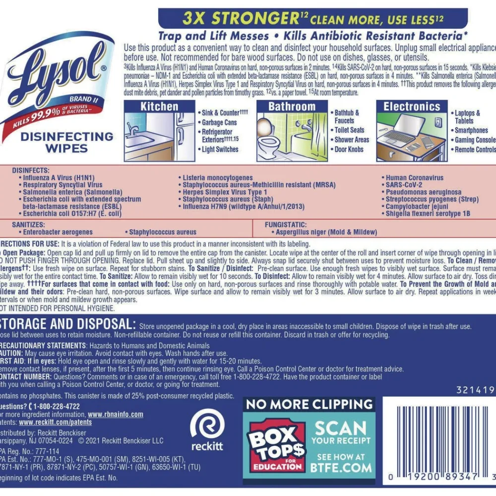 Clearance 19200-89347 7 in. x 7.25 in. 1-Ply Disinfecting Wipes - Early Morning Breeze, White (6 Canisters/Carton) Cleaning & Janitorial Supplies