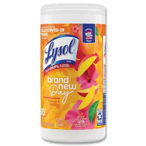 Hot 7 in. x 7.25 in. 1-Ply Disinfecting Wipes - Mango and Hibiscus/White Cleaning & Janitorial Supplies