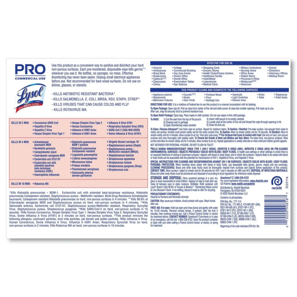 Outlet 6 in. x 8 in. 1-Ply Professional Disinfecting Wipe Bucket - Lemon and Lime Blossom White Cleaning & Janitorial Supplies