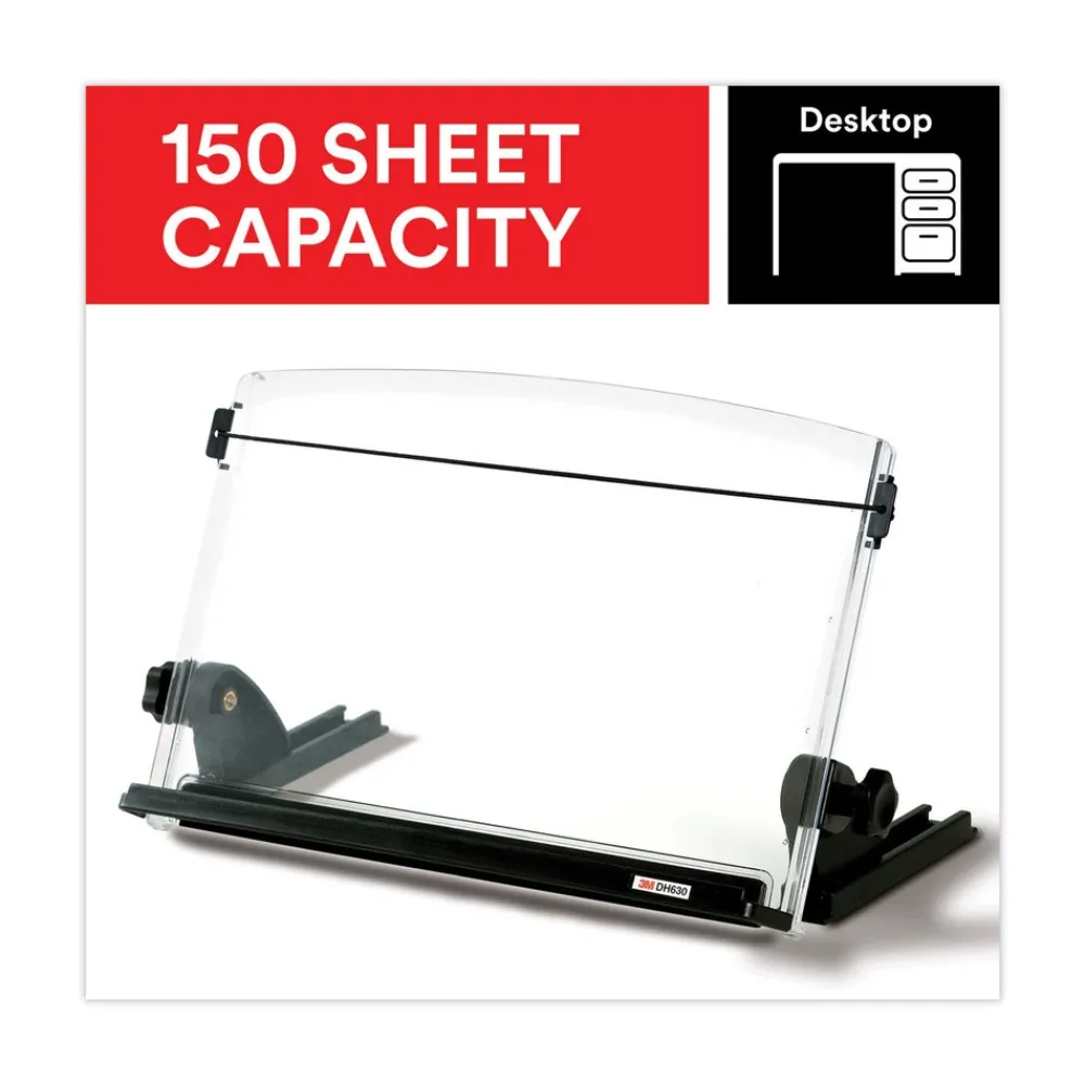 Clearance 150 Sheet Capacity In-Line Adjustable Desktop Copyholder - Plastic (Black/Clear) Desk Accessories & Office Organizers