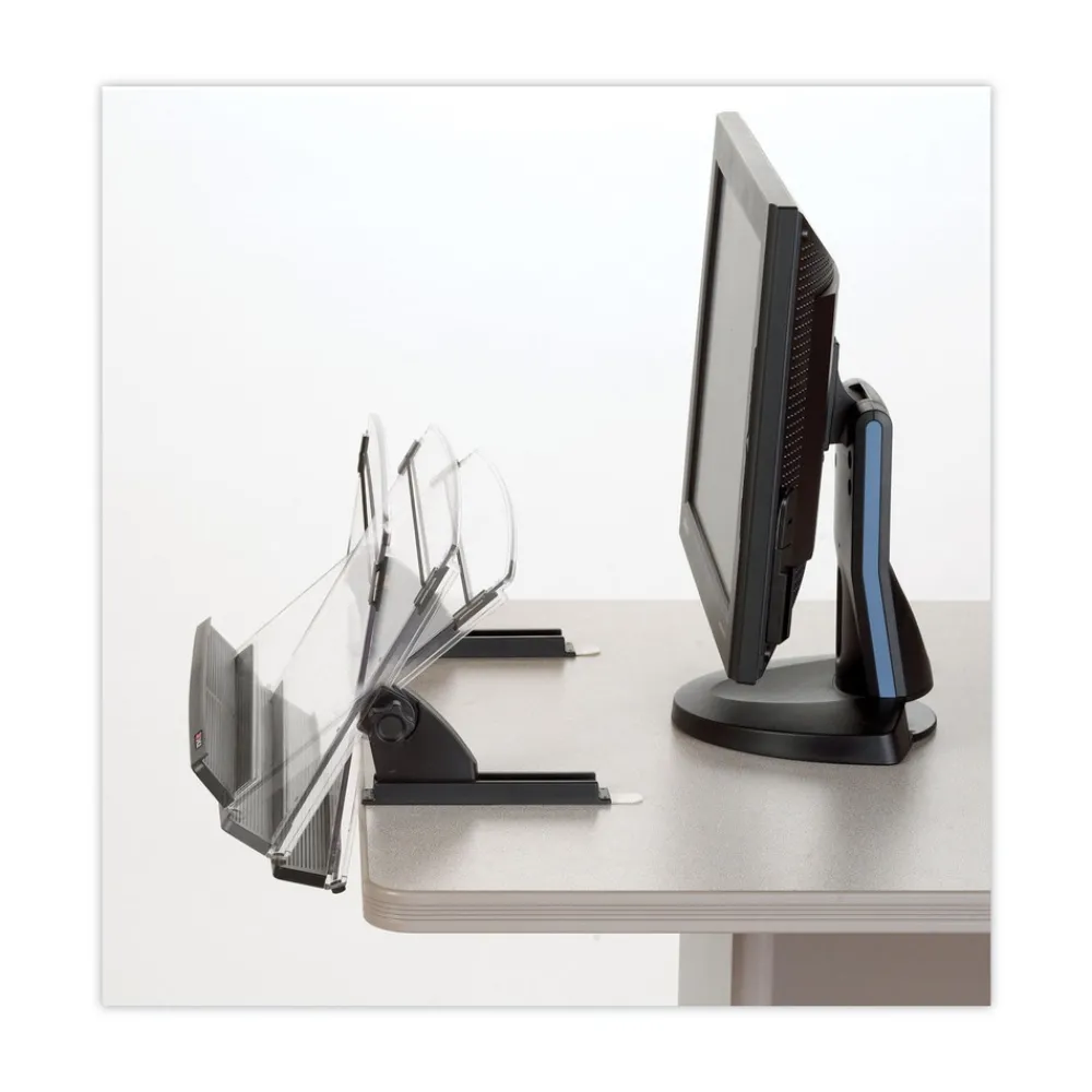 Clearance 150 Sheet Capacity In-Line Adjustable Desktop Copyholder - Plastic (Black/Clear) Desk Accessories & Office Organizers