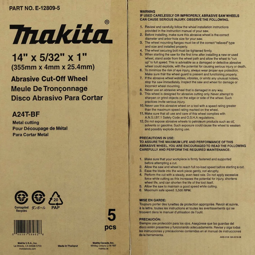 Online 5-Piece 14 in. x 5/32 in. x 1 in. Abrasive Cut‑Off Wheels Set Power Tool Accessories