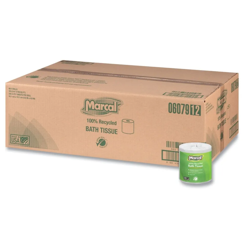 Discount 2 Ply 100% Recycled Septic Safe Bath Tissues - White (48/Carton) Paper & Dispensers