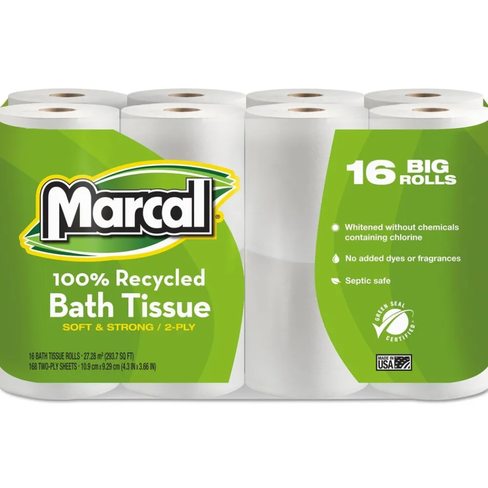 Sale 2 Ply Septic Safe 4 in. x 4 in. 100% Recycled Bath Tissues - White (16/Pack) Paper & Dispensers