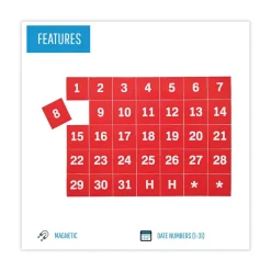 Outlet 1 in. x 1 in. Calendar Dates Interchangeable Magnetic Board Accessories - Red/White (35/Pack) Office Presentation Supplies