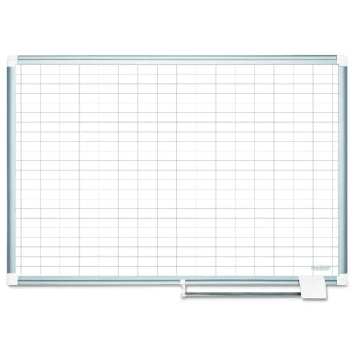 Online 1 in. x 2 in. Grid 36 in. x 24 in. Aluminum Lacquered Steel Magnetic Dry Erase Planning Board with Accessories - White/Silver Office Presentation Supplies