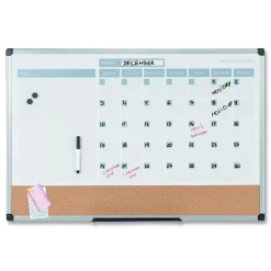 New 24 in. x 18 in. 3-in-1 Monthly Planning/Scheduling Calendar Planner Board - Tan/White/Blue Surface/Satin Aluminum Frame Office Presentation Supplies
