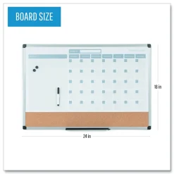 New 24 in. x 18 in. 3-in-1 Monthly Planning/Scheduling Calendar Planner Board - Tan/White/Blue Surface/Satin Aluminum Frame Office Presentation Supplies
