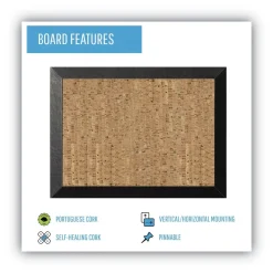 Outlet 24 in. x 18 in. Natural Cork Bulletin Board - Tan Surface/Black Wood Frame Office Presentation Supplies