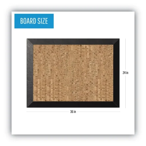 Online 36 in. x 24 in. Natural Cork Bulletin Board - Tan Surface/Black Wood Frame Office Presentation Supplies