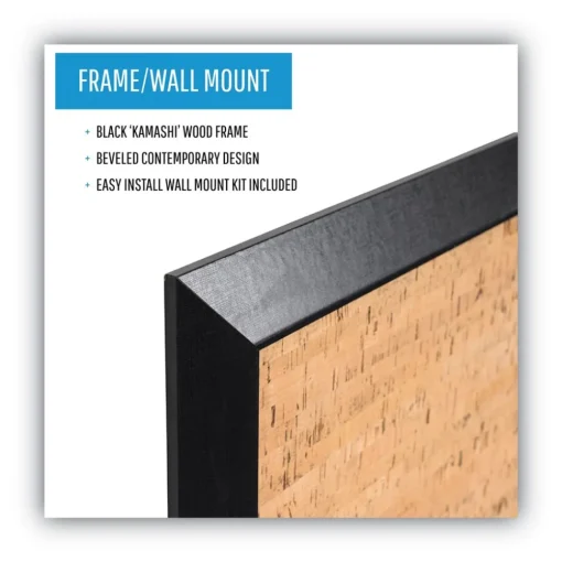 Online 36 in. x 24 in. Natural Cork Bulletin Board - Tan Surface/Black Wood Frame Office Presentation Supplies