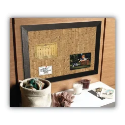 Online 36 in. x 24 in. Natural Cork Bulletin Board - Tan Surface/Black Wood Frame Office Presentation Supplies