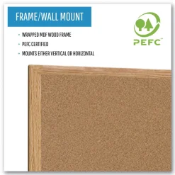 New 36 in. x 24 in. Wood Frame Earth Cork Board - Tan/Oak Office Presentation Supplies