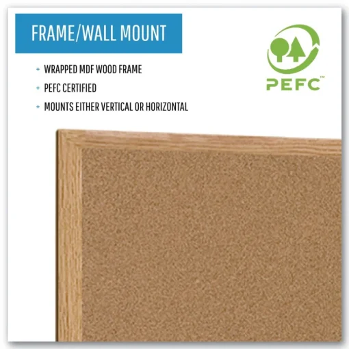 New 36 in. x 24 in. Wood Frame Earth Cork Board - Tan/Oak Office Presentation Supplies