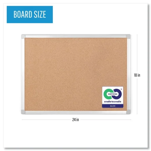 Discount Earth 24 in. x 18 in. Cork Board - Tan Surface/Satin Aluminum Frame Office Presentation Supplies