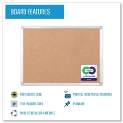 Discount Earth 24 in. x 18 in. Cork Board - Tan Surface/Satin Aluminum Frame Office Presentation Supplies