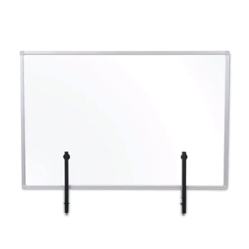 New Protector Series 40.9 in. x 0.16 in. x 27.6 in. Glass Aluminum Desktop Divider - Clear (1/Carton) Office Furniture & Lighting