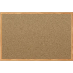 48 in. x 36 in. Economy Cork Board with Oak Frame - Tan Surface/Oak Finished Fiberboard (MDF) Frame Office Presentation Supplies
