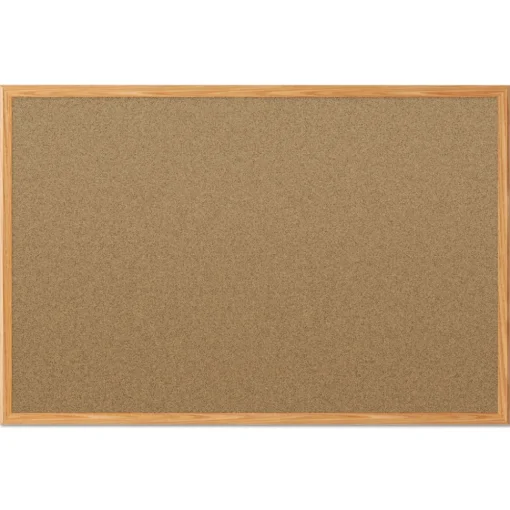 48 in. x 36 in. Economy Cork Board with Oak Frame - Tan Surface/Oak Finished Fiberboard (MDF) Frame Office Presentation Supplies