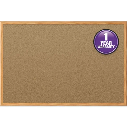 48 in. x 36 in. Economy Cork Board with Oak Frame - Tan Surface/Oak Finished Fiberboard (MDF) Frame Office Presentation Supplies